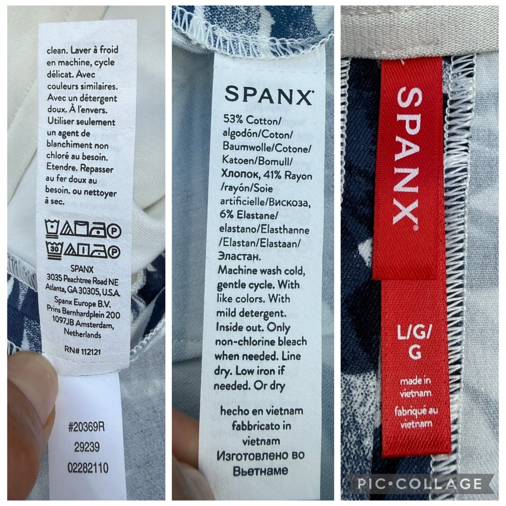 NWOT Spanx On-the-Go Tropical Print Shorts “4 in Navy Blue White size L - Picture 10 of 11